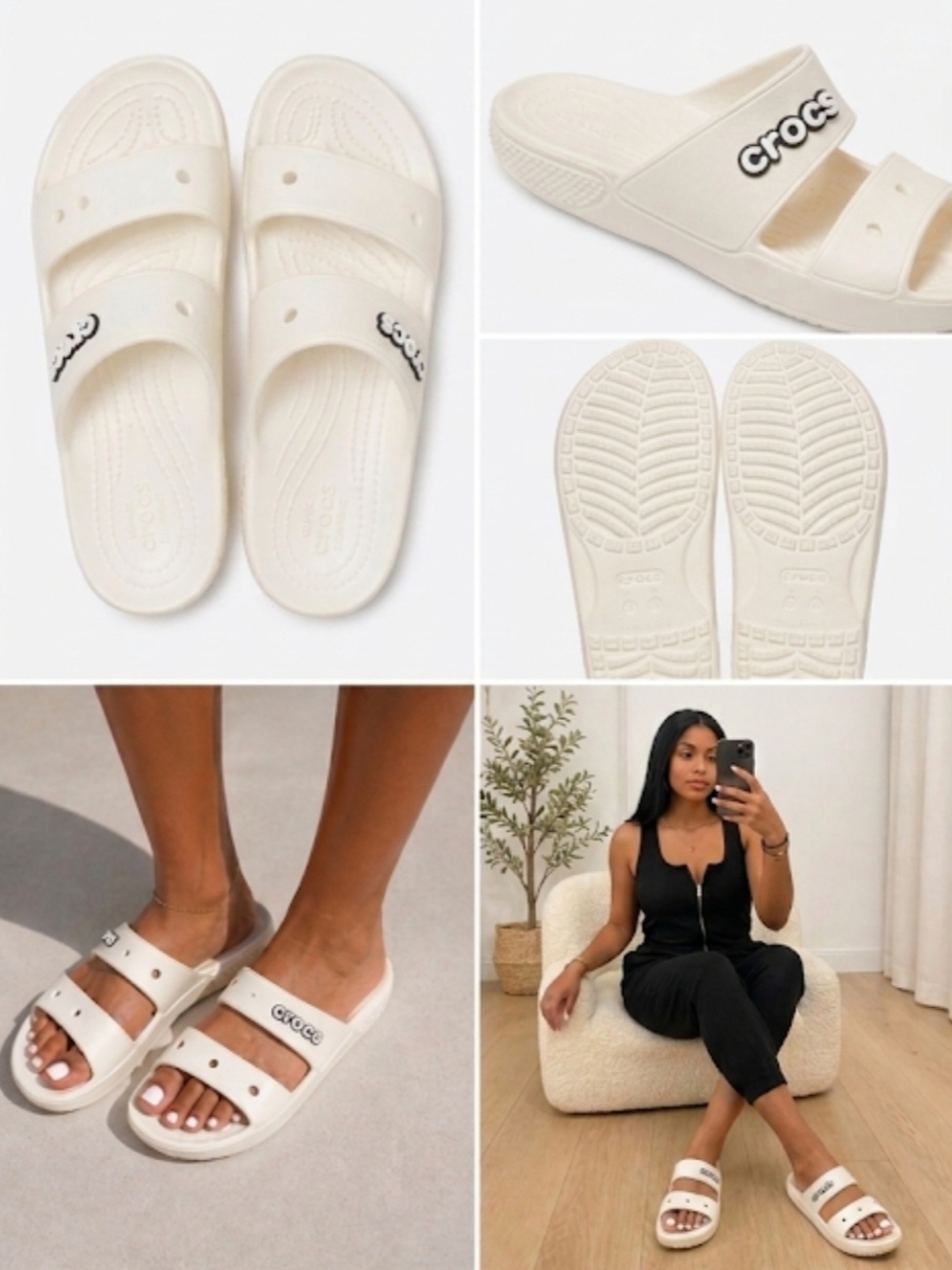 CROCS Women’s Double Strap Slide — Cream/Off-White